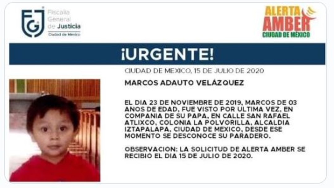 Activan Alerta Amber para localizar a Marcos Adauto Velázquez