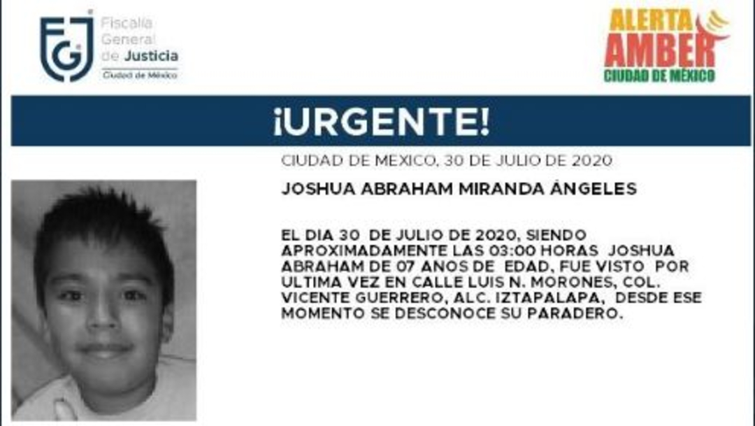 Activan Alerta Amber para localizar a Joshua Abraham Miranda Ángeles