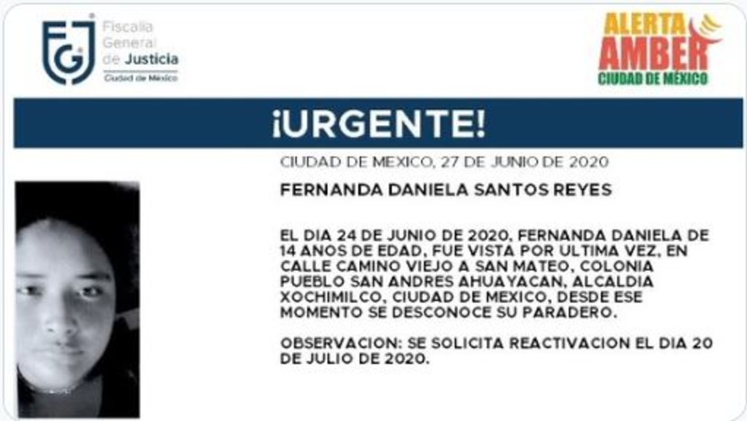 Activan Alerta Amber para localizar a Fernanda Daniela Santos Reyes
