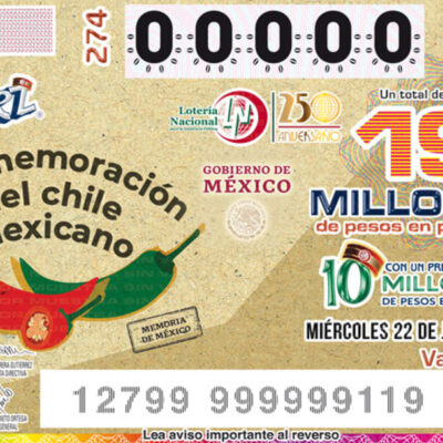 Lotería Nacional lanza cachito conmemorativo del chile mexicano