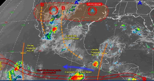Mapa que muestra los sistemas meteorológicos del domingo 19 de julio