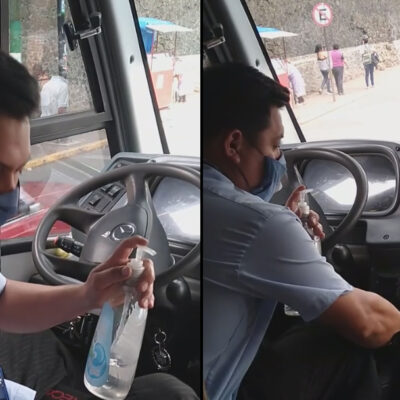 Video: Conductor de transporte público combate al COVID-19 desde su unidad en Milpa Alta