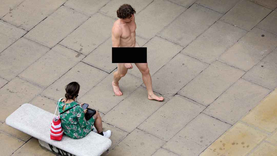 Hombre Desnudo Cubrebocas Calles Londres, Foto