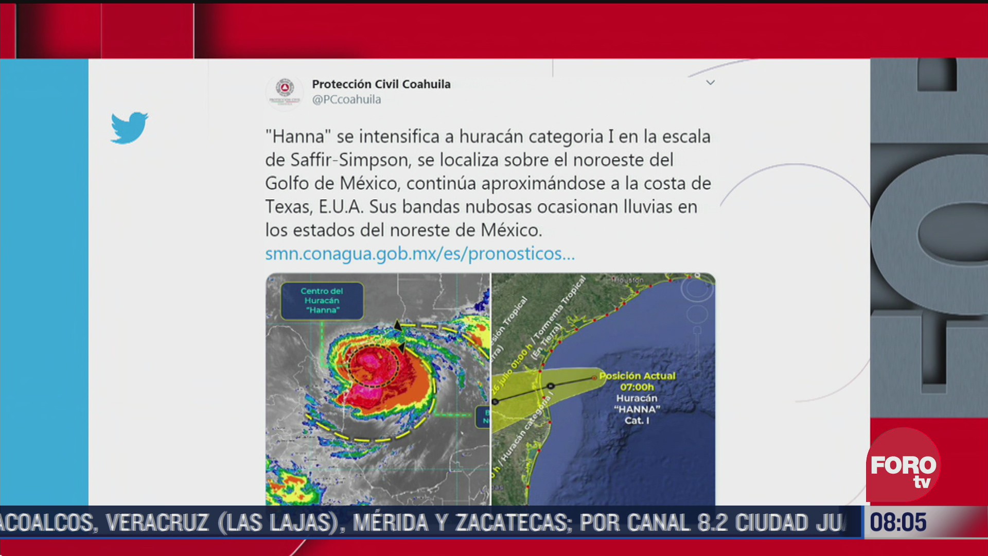 FOTO: 25 de julio 2020, huracan hanna se ubica cerca de corpus christi texas