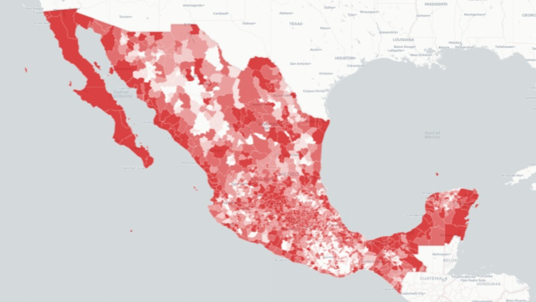 Mapa en rojo por coronavirus en México, captura de pantalla
