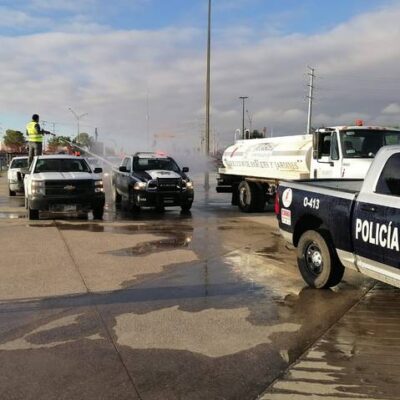Desinfectan patrullas municipales y de la Guardia Nacional en Chihuahua