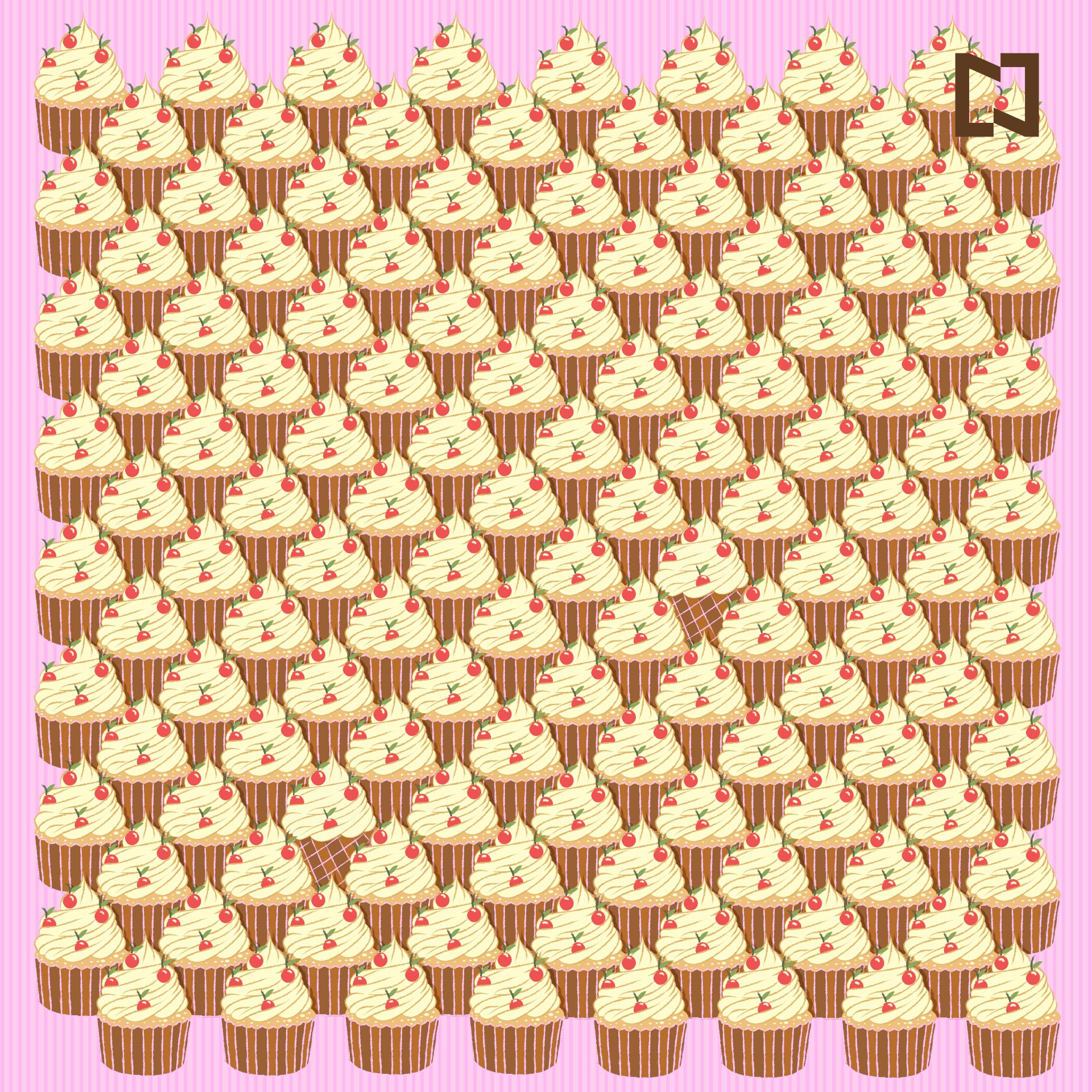 Reto visual Encuentra los conos entre los cupcakes, ilustración.