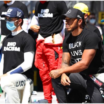 Checo Pérez y otros pilotos de la Fórmula 1 se arrodillan contra el racismo
