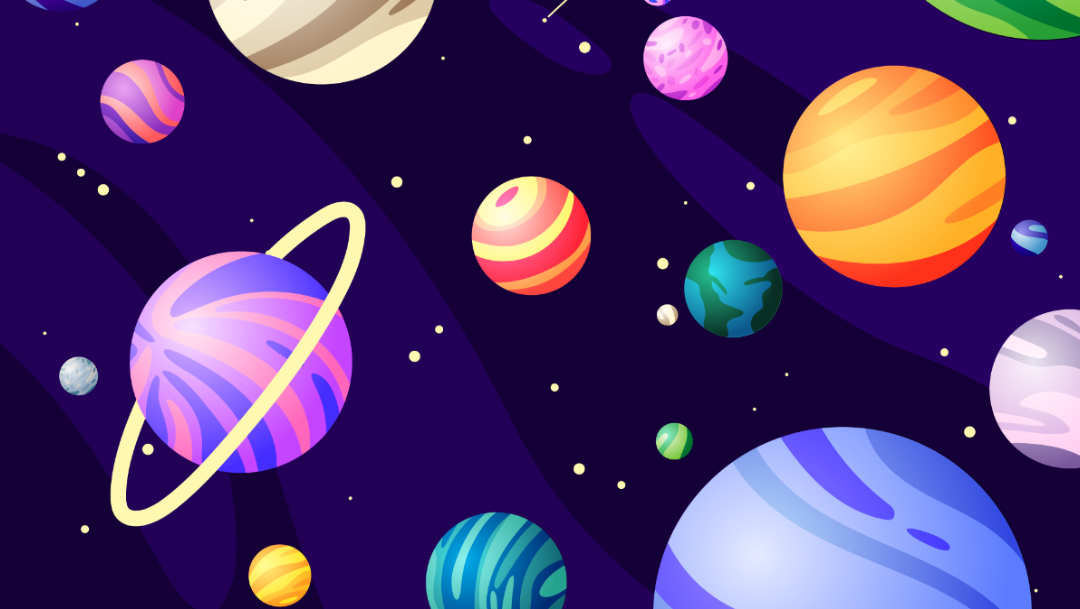 Ilustración de canicas y planetas