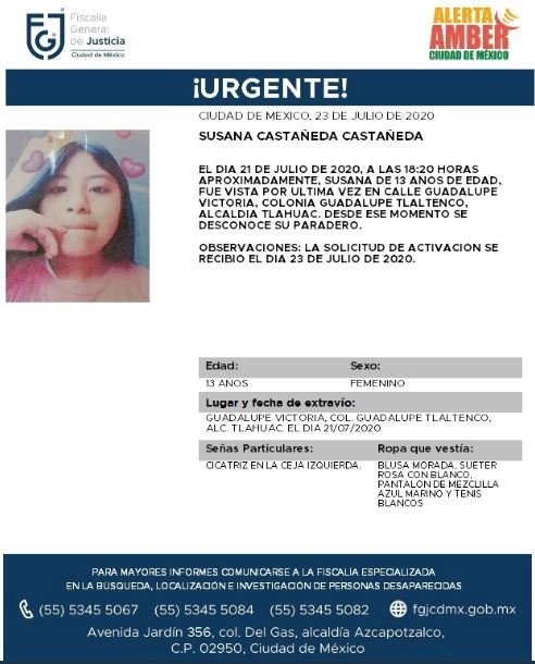 Activan Alerta Amber para localizar a Susana Castañeda Castañeda
