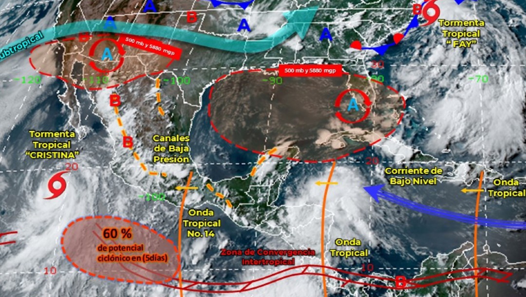 Cristina aumenta posibilidad de convertirse en huracán al sureste de la Península de Baja California