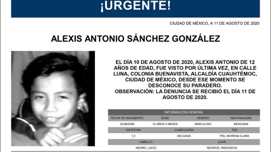 Activan Alerta Amber para localizar a Alexis Antonio Sánchez González