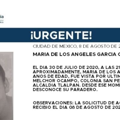 Activan Alerta Amber para localizar a María de los Ángeles García Crisanto