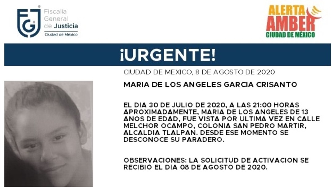 Activan Alerta Amber para localizar a María de los Ángeles García Crisanto