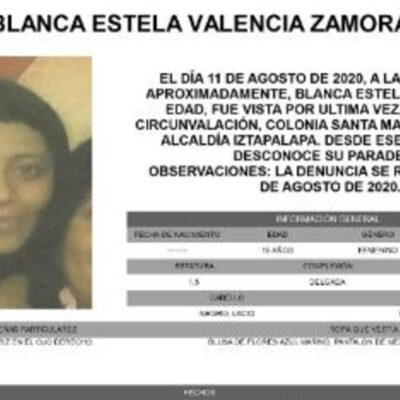 Activan Alerta Amber para localizar a Blanca Estela Valencia Zamora