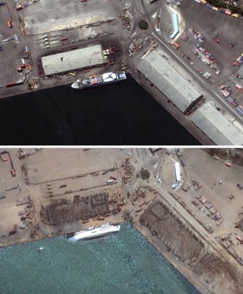 Beirut antes y después de la explosión en fotos de satélite