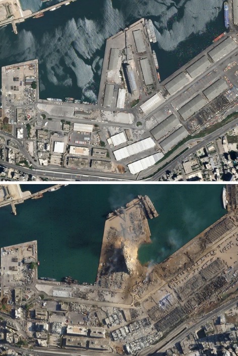 Beirut antes y después de la explosión en fotos de satélite