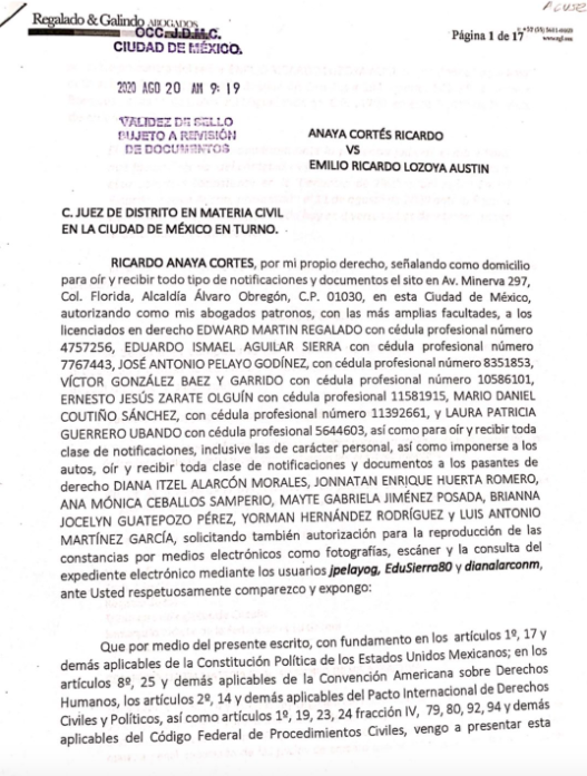 Ricardo Anaya presenta denuncia ante la FGR por caso Lozoya
