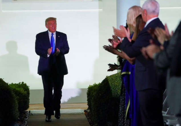 El presidente de Estados Unidos, Donald Trump, a su llegada a la Convención Republicana en la Casa Blanca