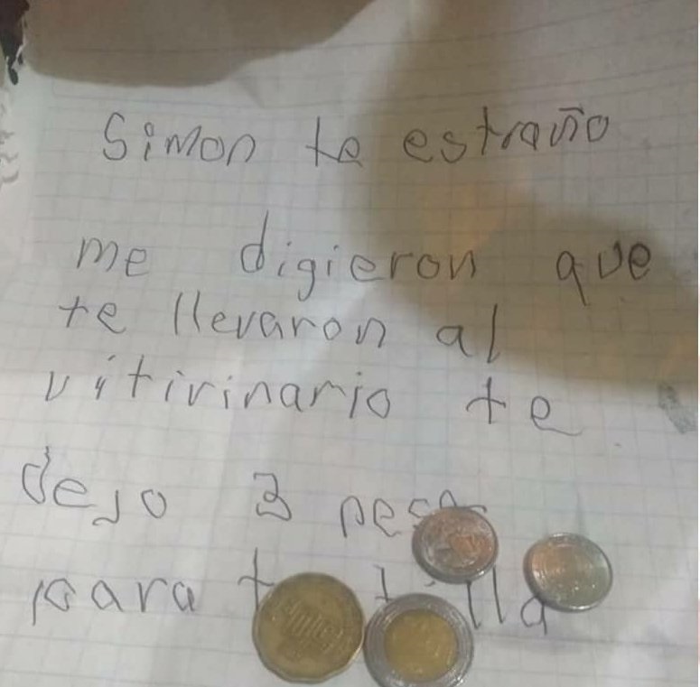 Niño deja carta y dinero a su perro Simón