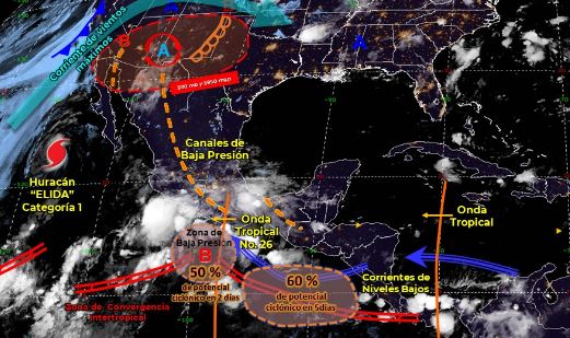 Mapa que muestra los sistemas meteorológicos del miércoles 12 de agosto