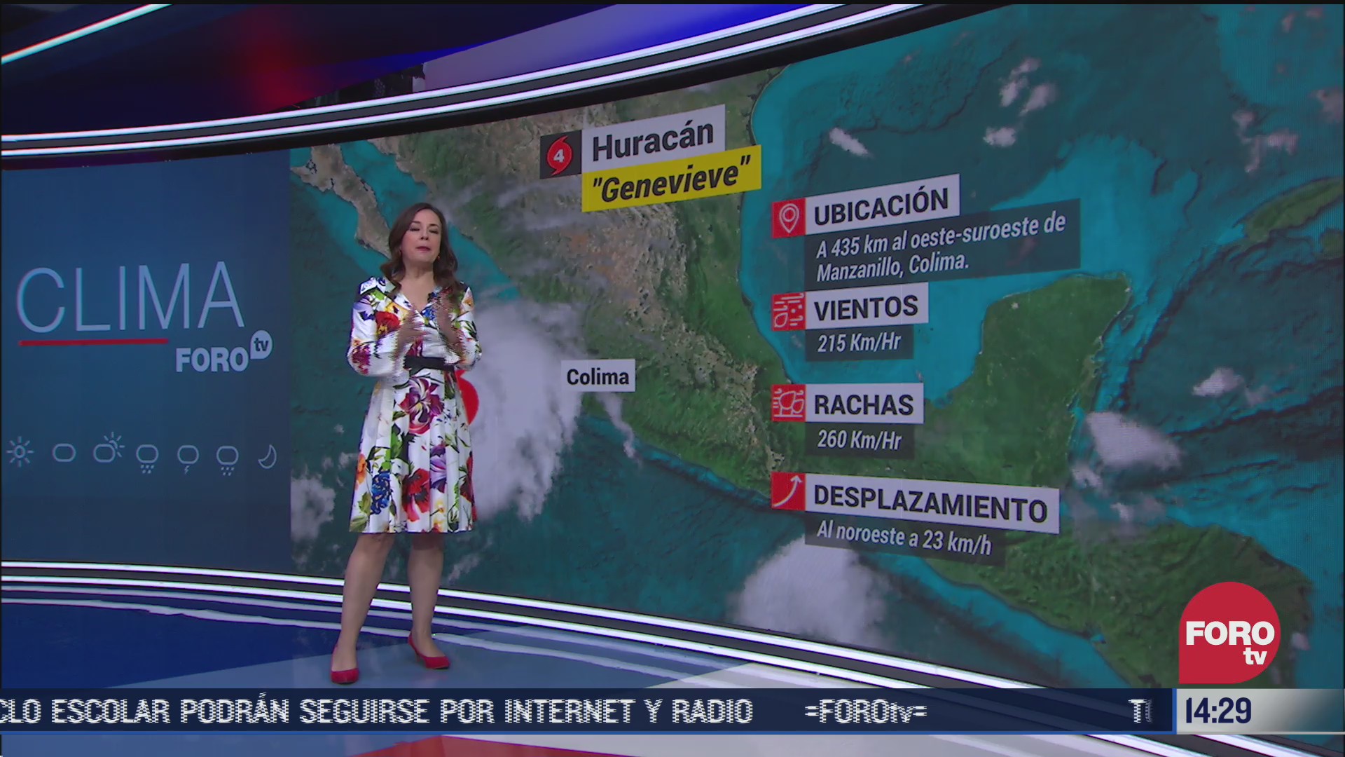 Raquel Méndez del clima de FOROtv informa que genevieve causara afectaciones en jalisco colima y michoacan