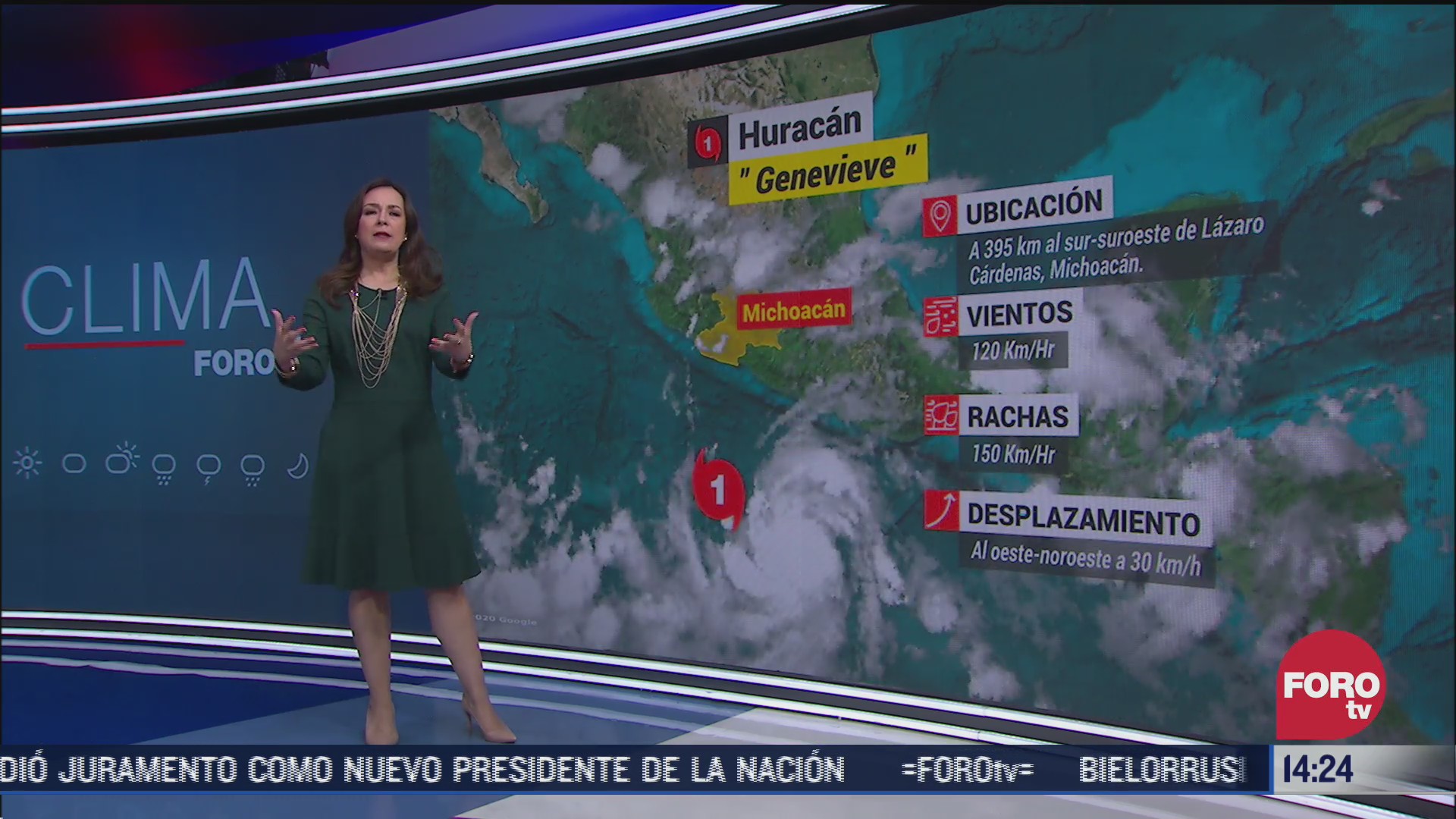 Raquel Mendez informa que el huracan genevieve se convertira esta noche en categoria 2 o hasta 4