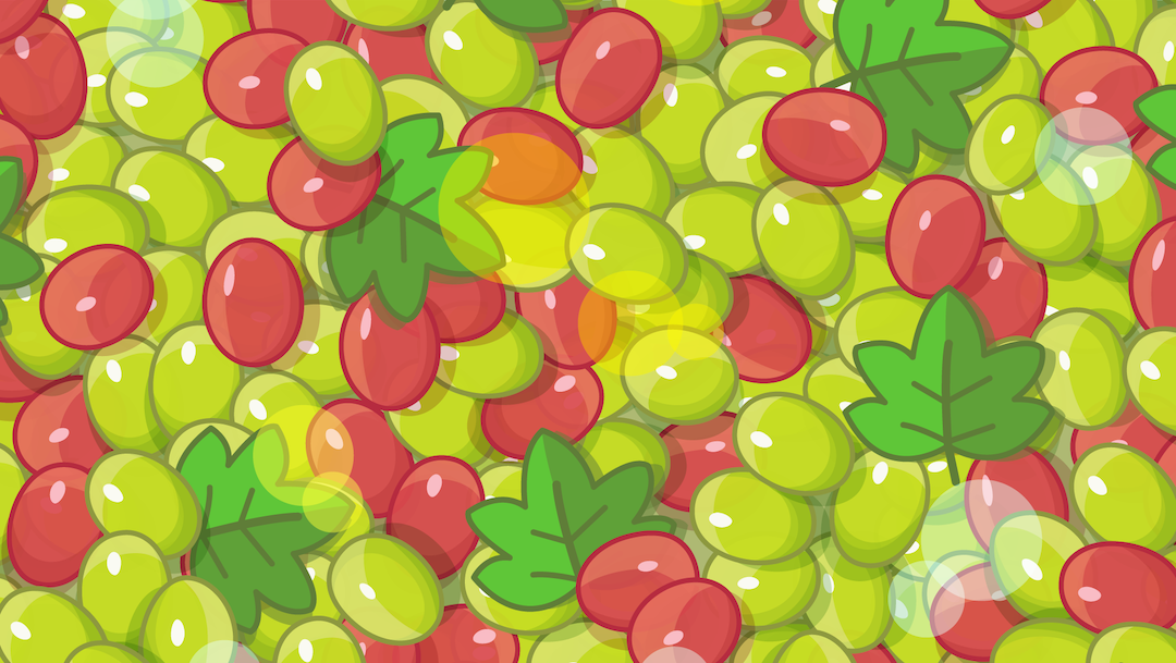 Encuentra 4 aceitunas entre las uvas, ilustración