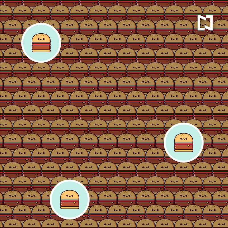 Encuentra hamburguesas diferentes, ilustración