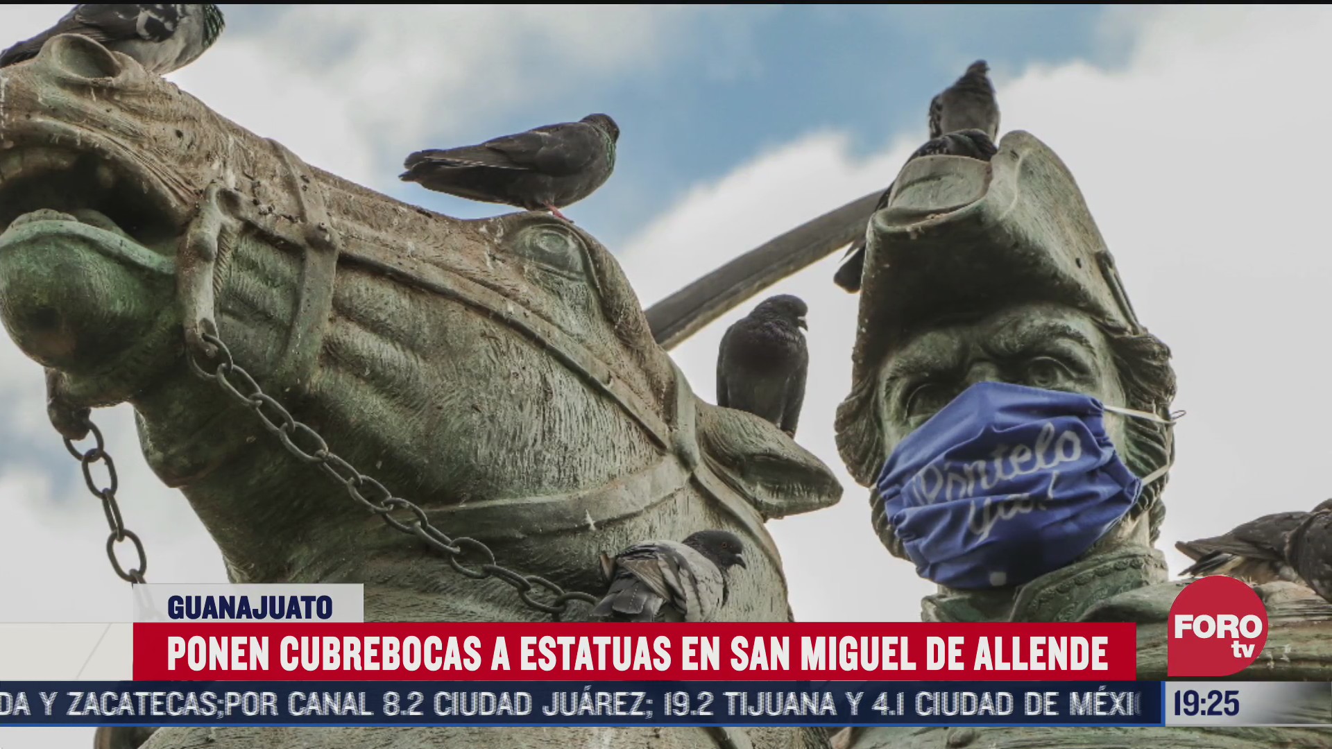 San Miguel de Allende, Guanajuato, pusieron  cubrebocas a las estatuas