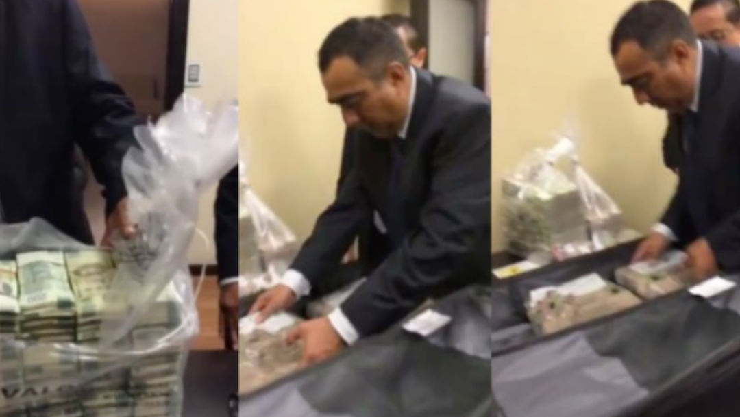 funcionarios del senado mexicano reciben fajos de dinero, captura de pantalla