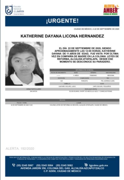 Activan Alerta Amber para localizar a Katherine Dayana Licona Hernández