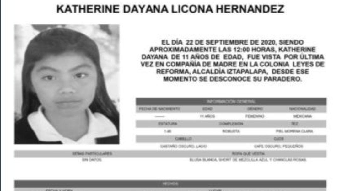 Activan Alerta Amber para localizar a Katherine Dayana Licona Hernández