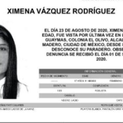 Activan Alerta Amber para localizar a Ximena Vázquez Rodríguez