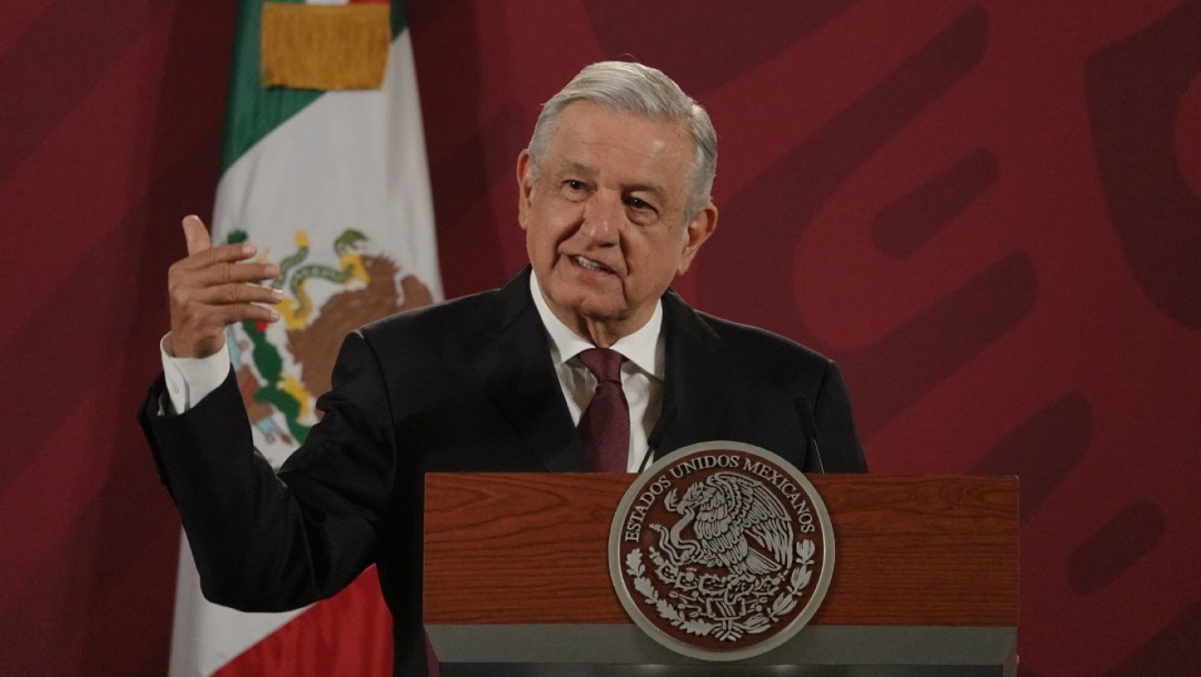 El presidente López Obrador en conferencia en Palacio Nacional