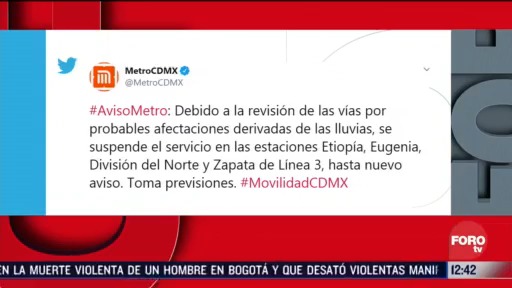 metros suspende servicio en cuatro estaciones por afectaciones tras lluvias