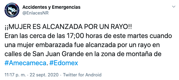 Rayo alcanza a mujer embarazada en Amecameca, Estado de México