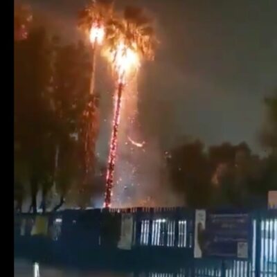 Fuerte tormenta con rayos en Querétaro deja encharcamientos, tráfico y palmeras incendiadas