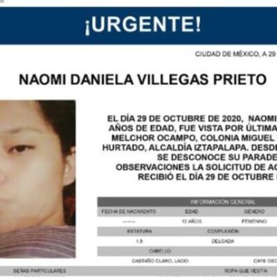 Activan Alerta Amber para localizar a Naomi Daniela Villegas Prieto, de 12 años