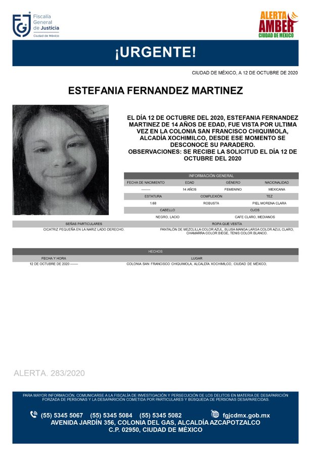Activan Alerta Amber para localizar a Estefania Fernández Martínez