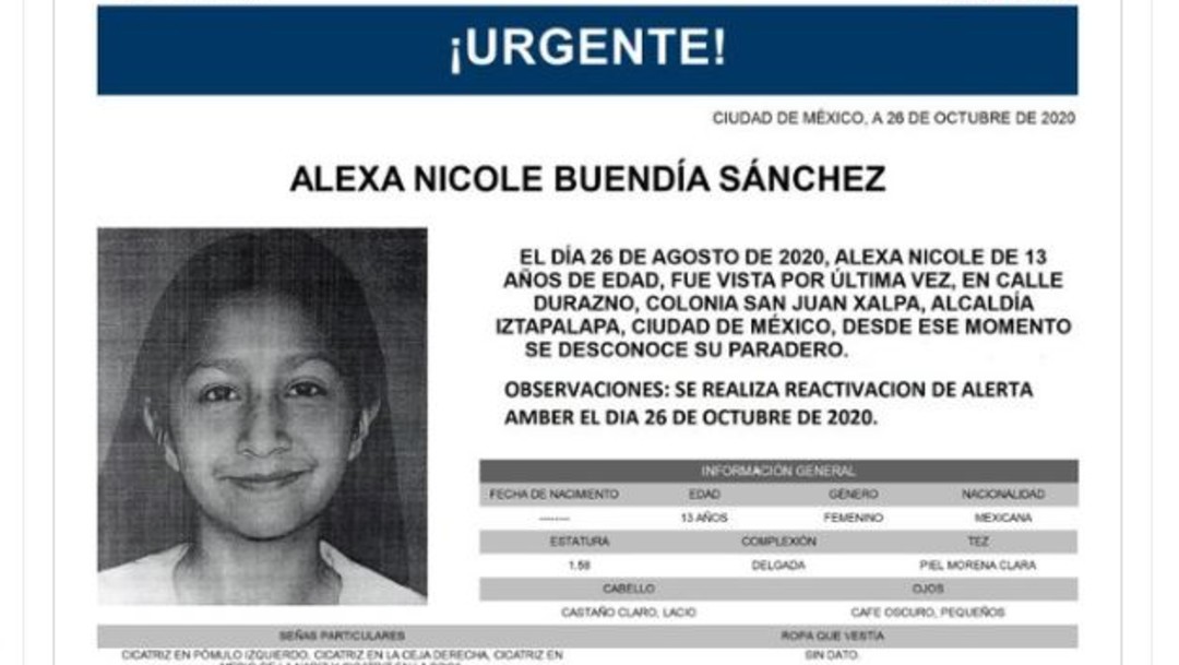 Activan Alerta Amber para localizar a Alexa Nicole Buendía Sánchez