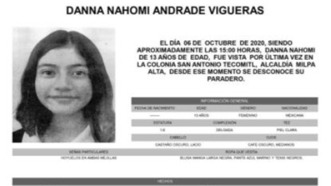 Activan Alerta Amber para localizar a Danna Nahomi Andrade Vigueras. (Foto: @FiscaliaCDMX)