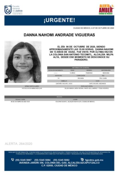 Activan Alerta Amber para localizar a Danna Nahomi Andrade Vigueras. 