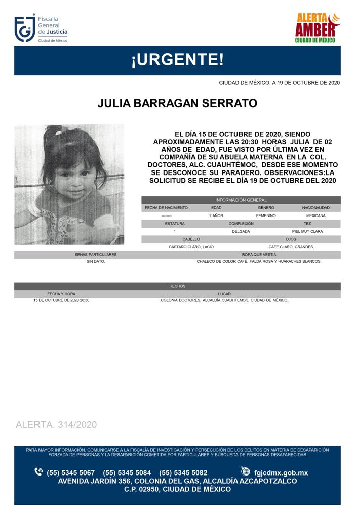 Alerta Amber para Julia Barragan Serrato