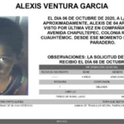 Activan Alerta Amber para localizar a Alexis Ventura García