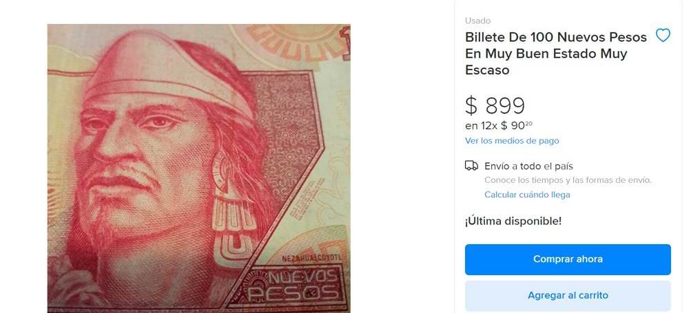 Billete de 100 nuevos pesos de Nezahualcóyotl