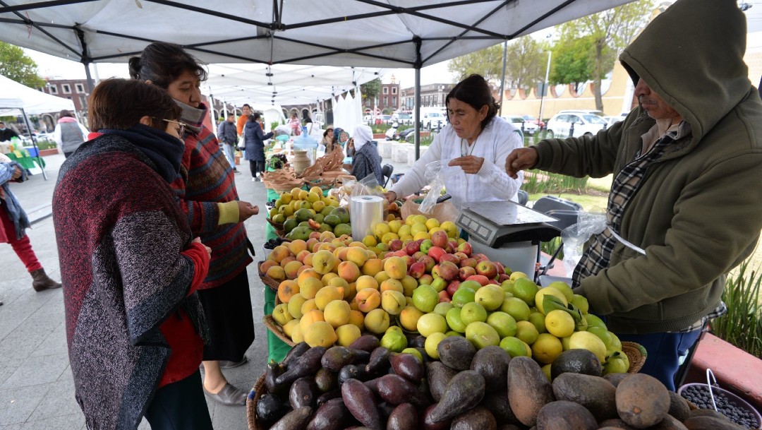 Gente comprando frutas y verduras en Toluca