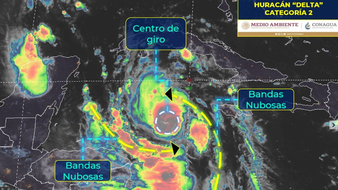 'Delta' se intensifica a huracán categoría 2; avanza a costas mexicanas