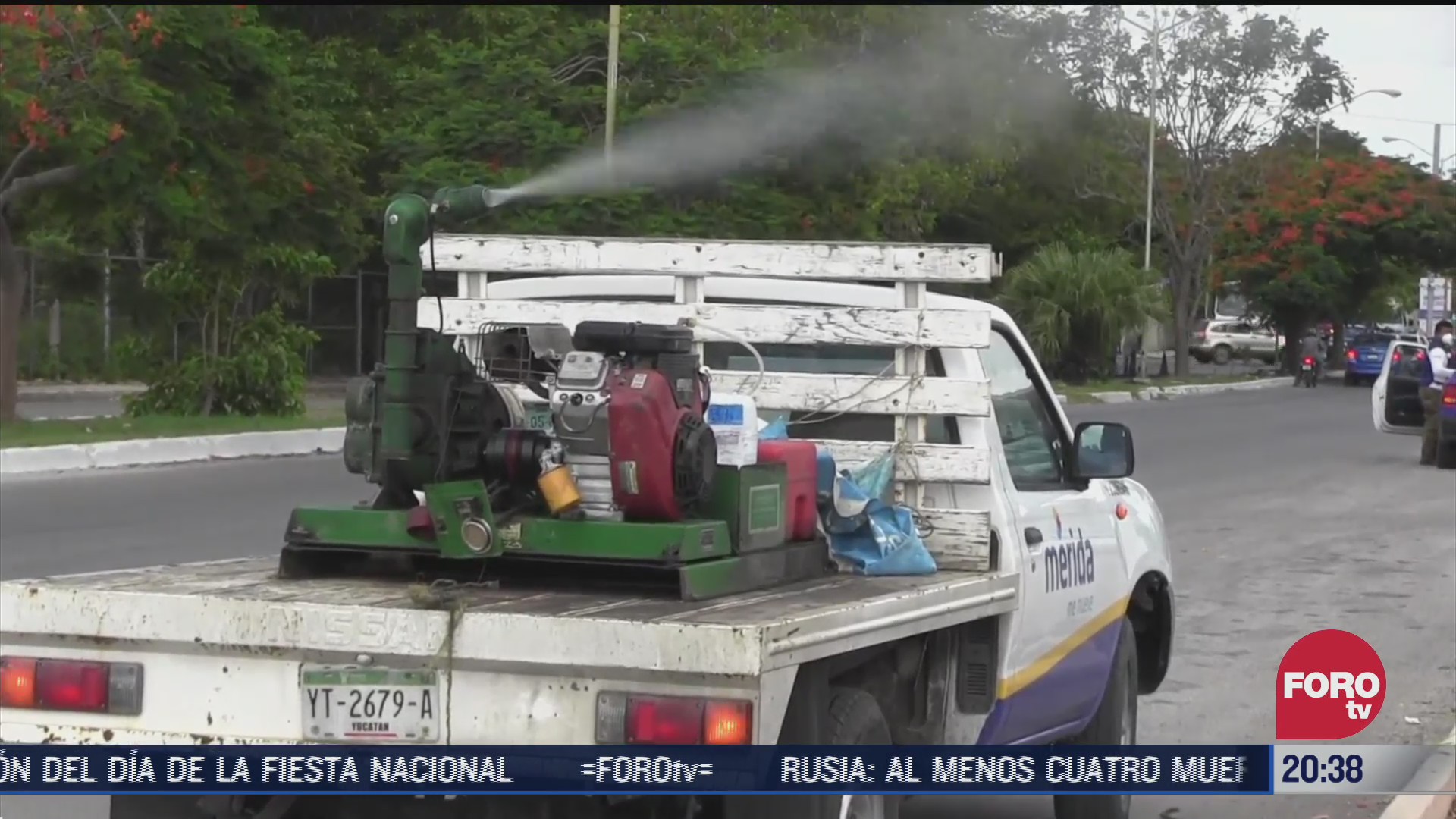 operativo de fumigación en zonas inundadas de la ciudad de Mérida Yucatán