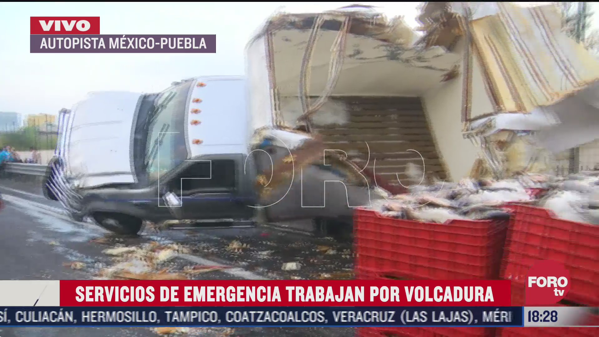 se registra volcadura de camion en la autopista mexico puebla